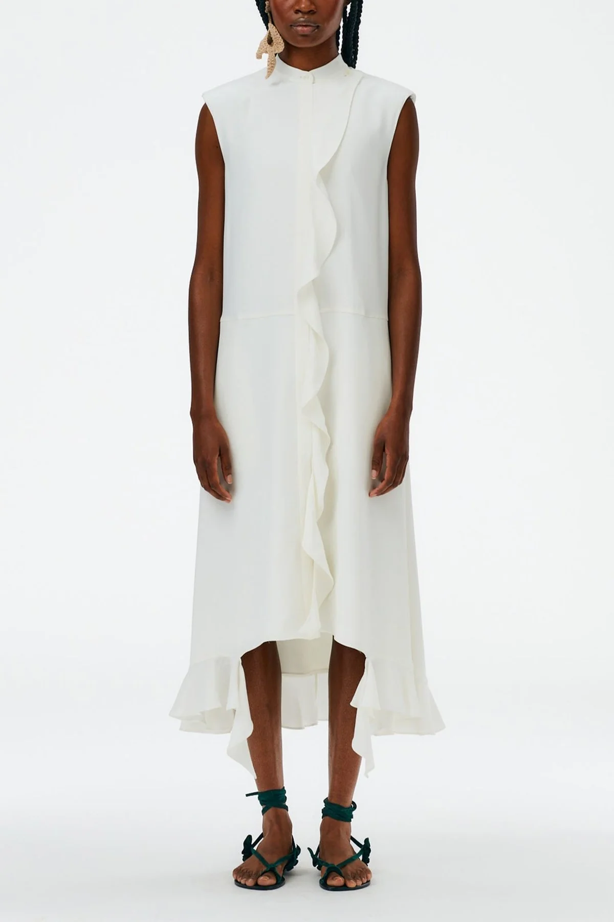 4Ply Silk Detached Ruffle Shirtdress in White - Image 2