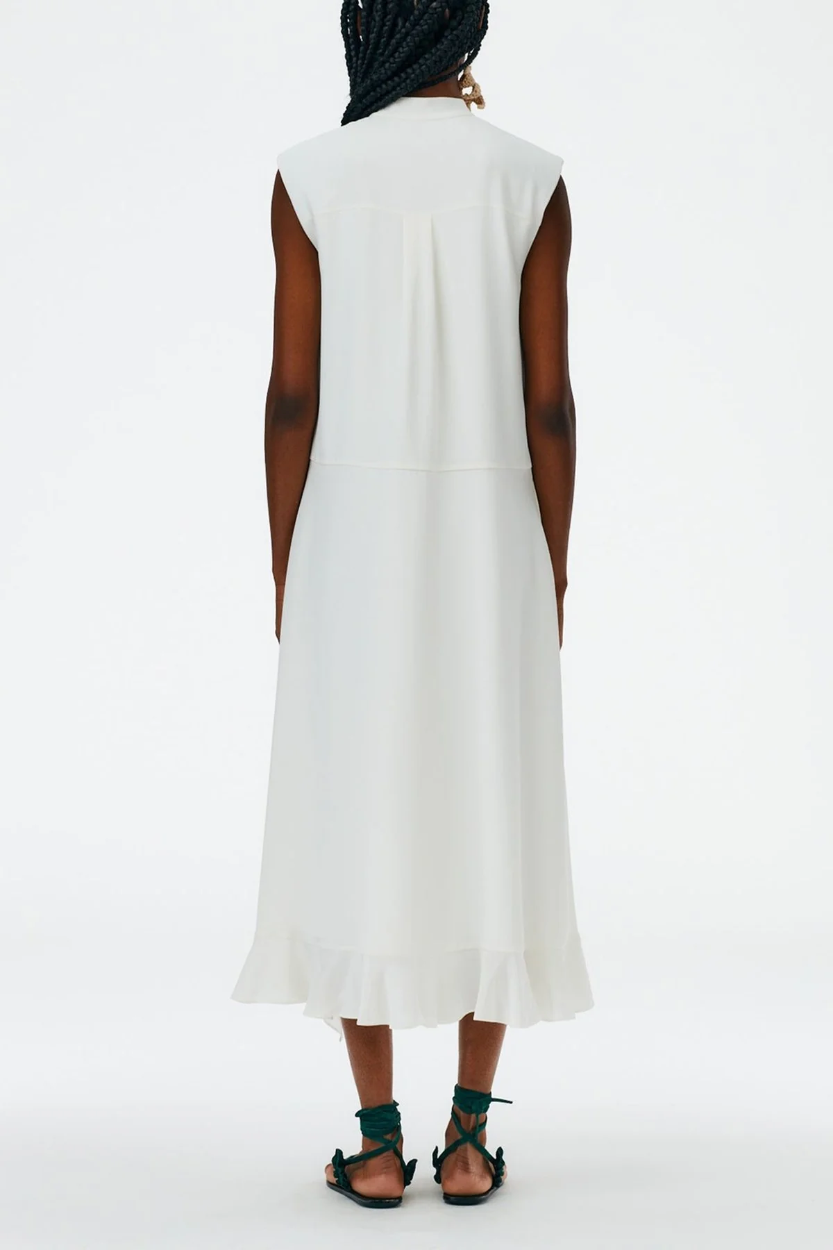 4Ply Silk Detached Ruffle Shirtdress in White - Image 3