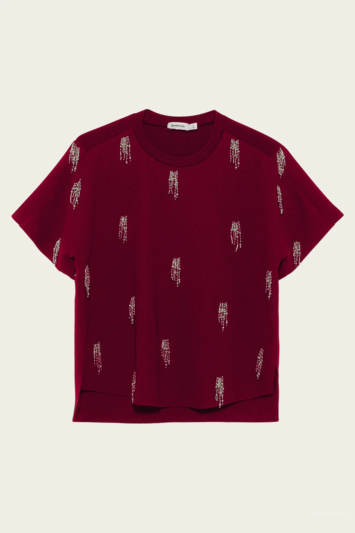 Abelia Embellished Top in Oxblood