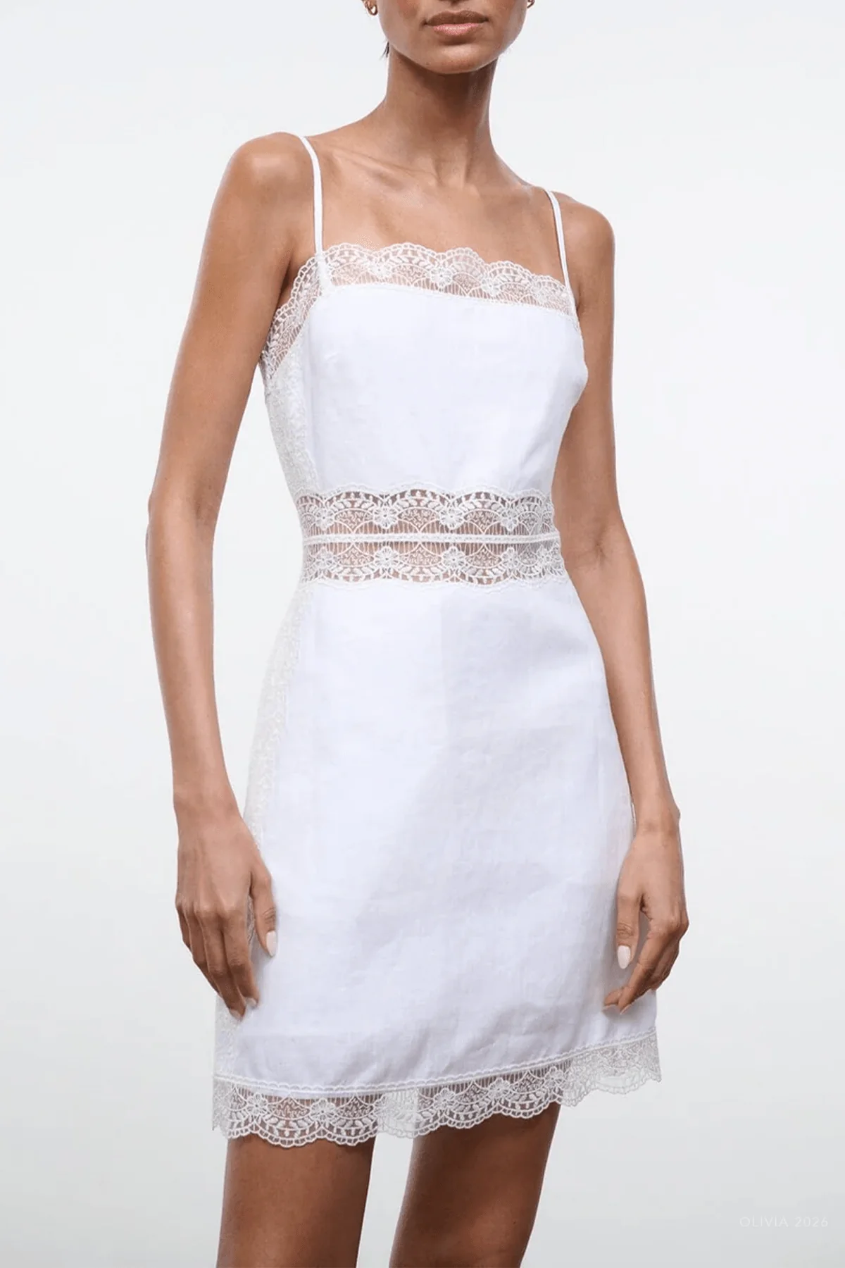 Amalina Linen Mini Dress in White - Image 2