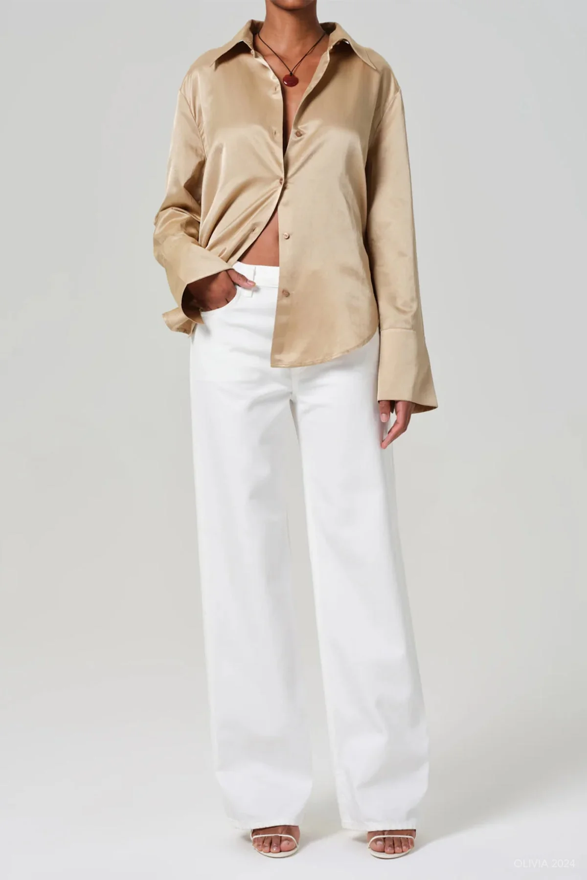 Annina High Rise Wide Leg 33" in Soft White - Image 2