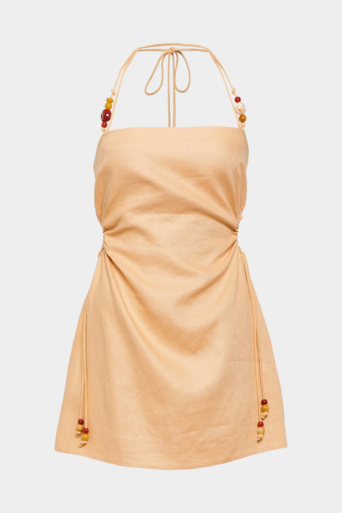 Antonia Beaded Mini Dress in Light Tan