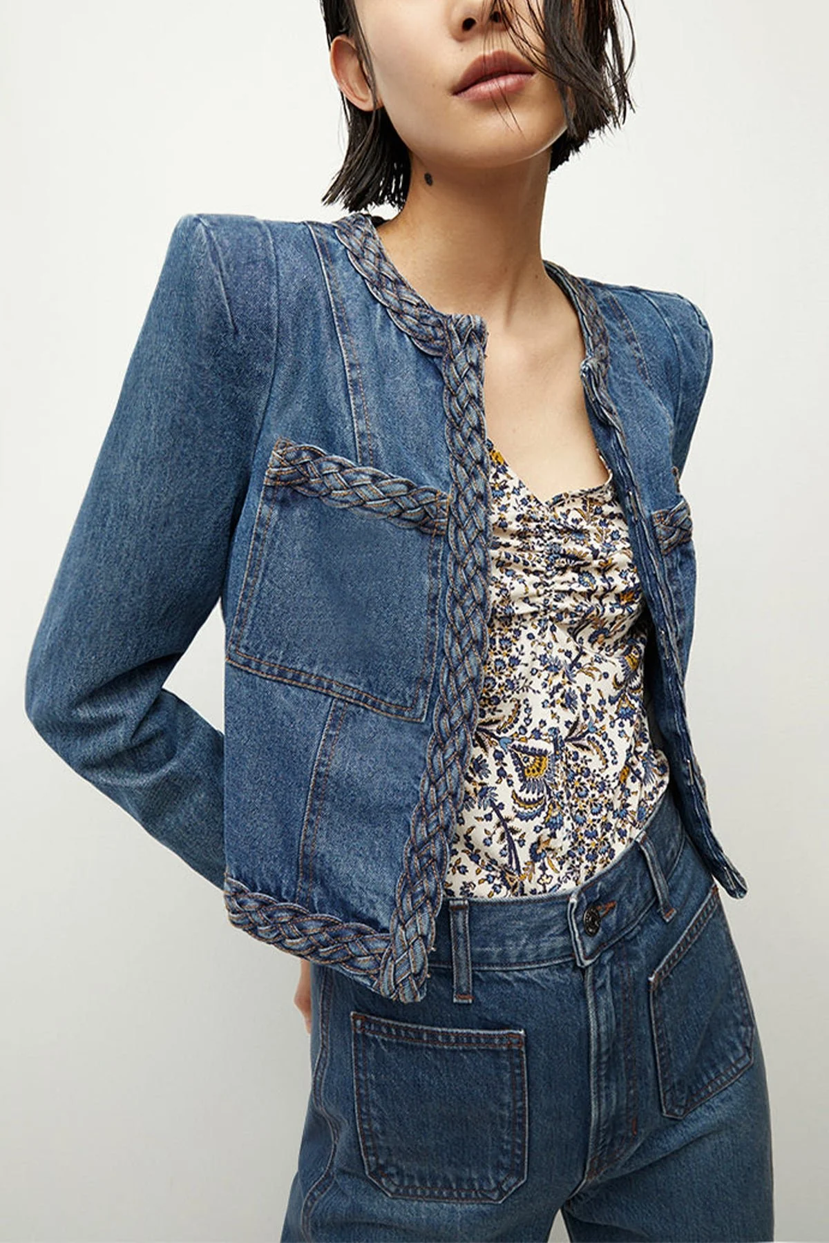 Arrowe Denim Jacket in Stone Bright Blue - Image 2