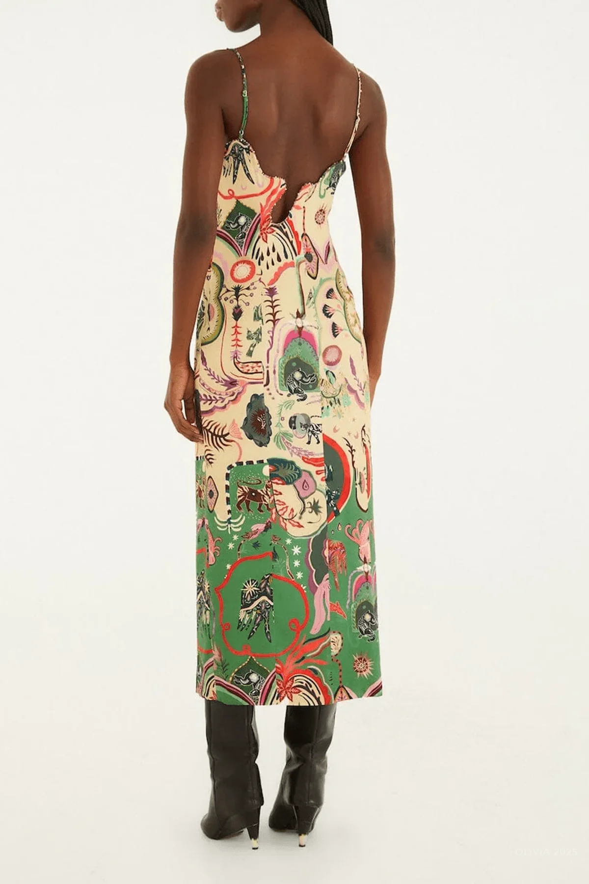 Artsy Surreal Land Beige Sleeveless Midi Dress - Image 2