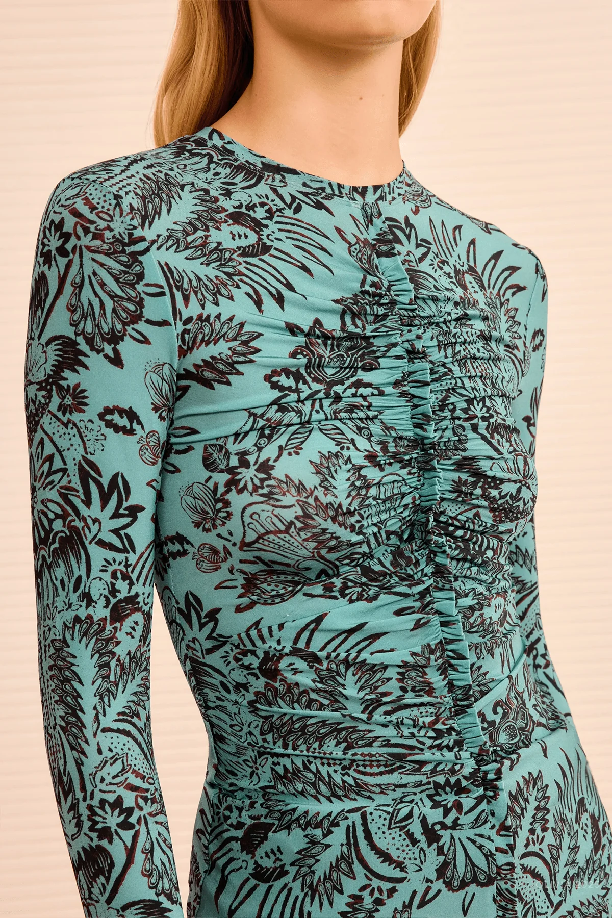 Asha Ruched Long-Sleeve Top in Ocean Flora - Image 4