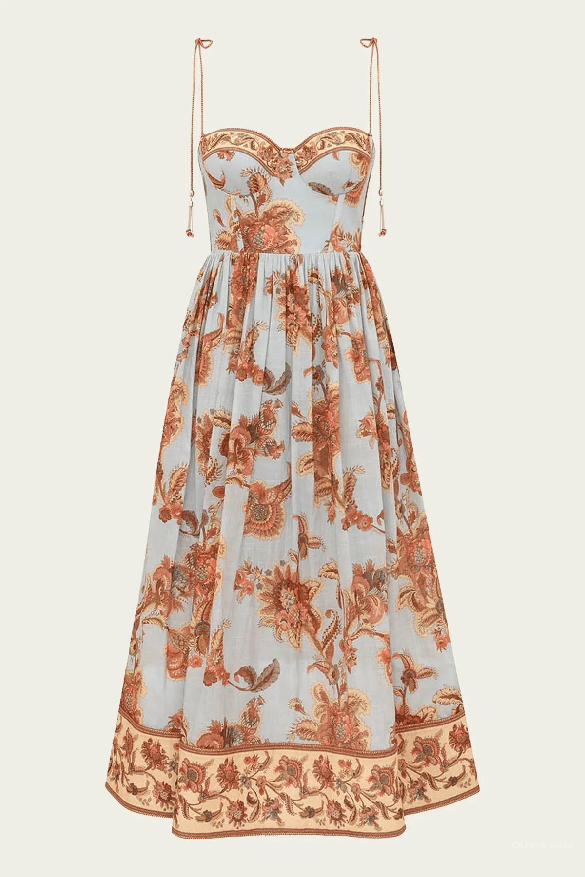 Aster Corset Midi Dress in Blue Jacobean