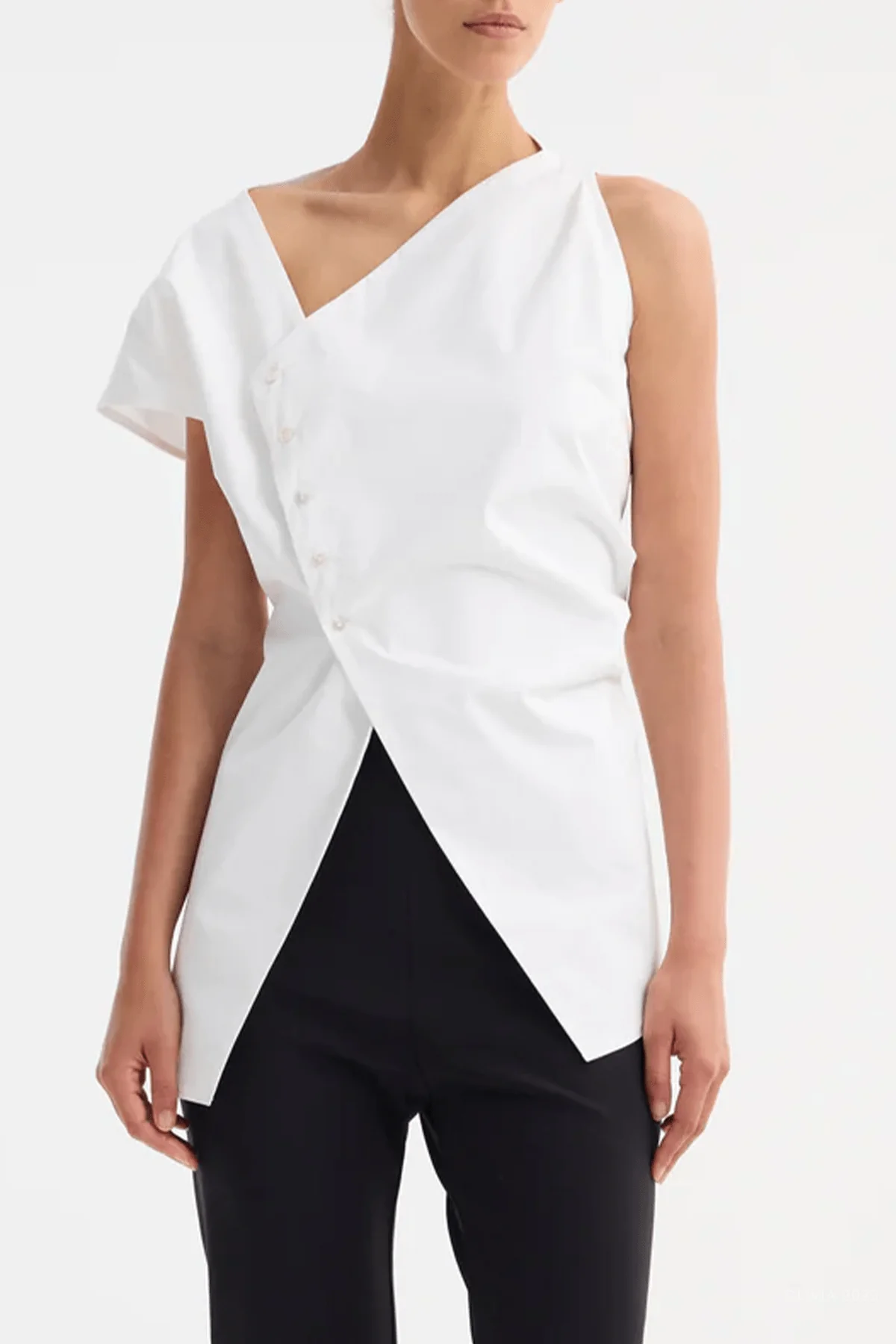Asymmetrical Poplin Top in Optic White - Image 2