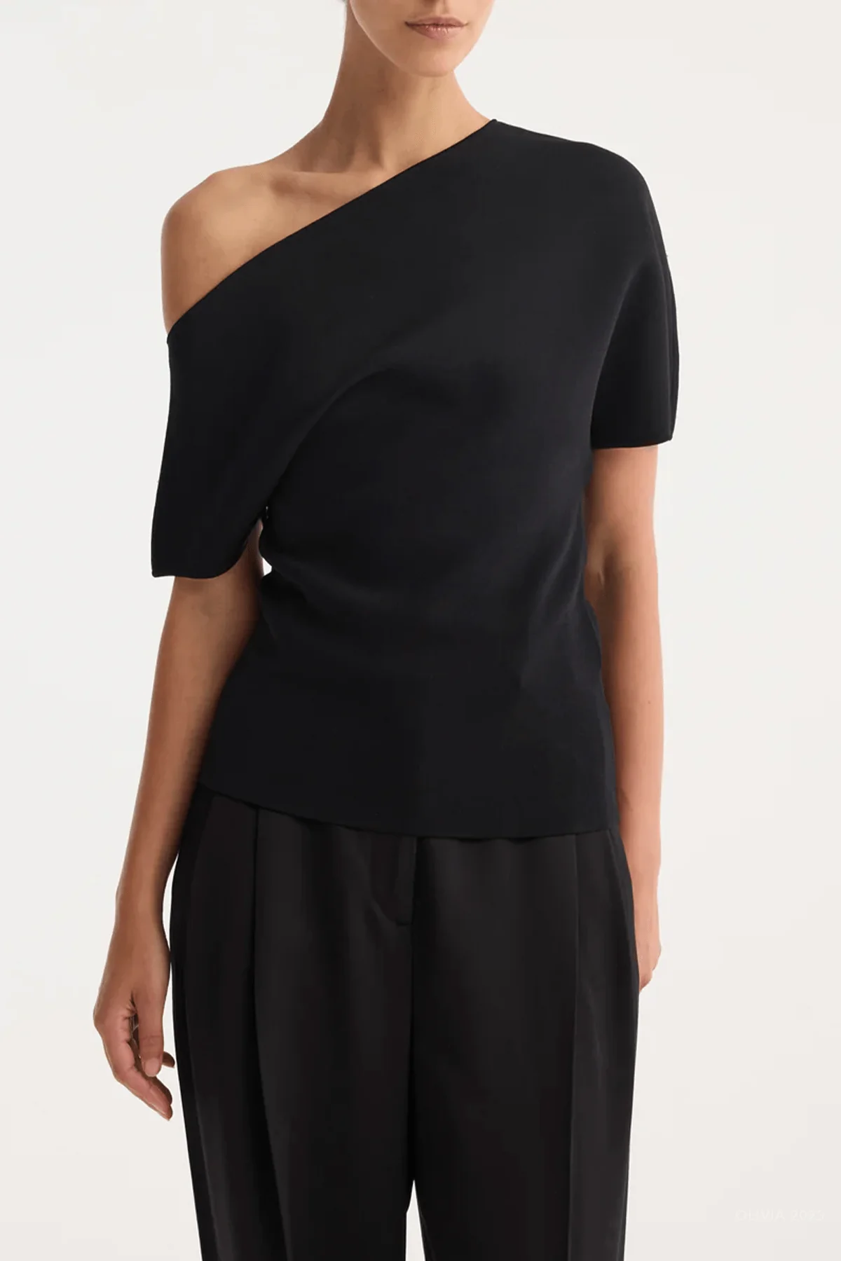 Asymmetrical Punto Milano Knitted Top in Black - Image 2