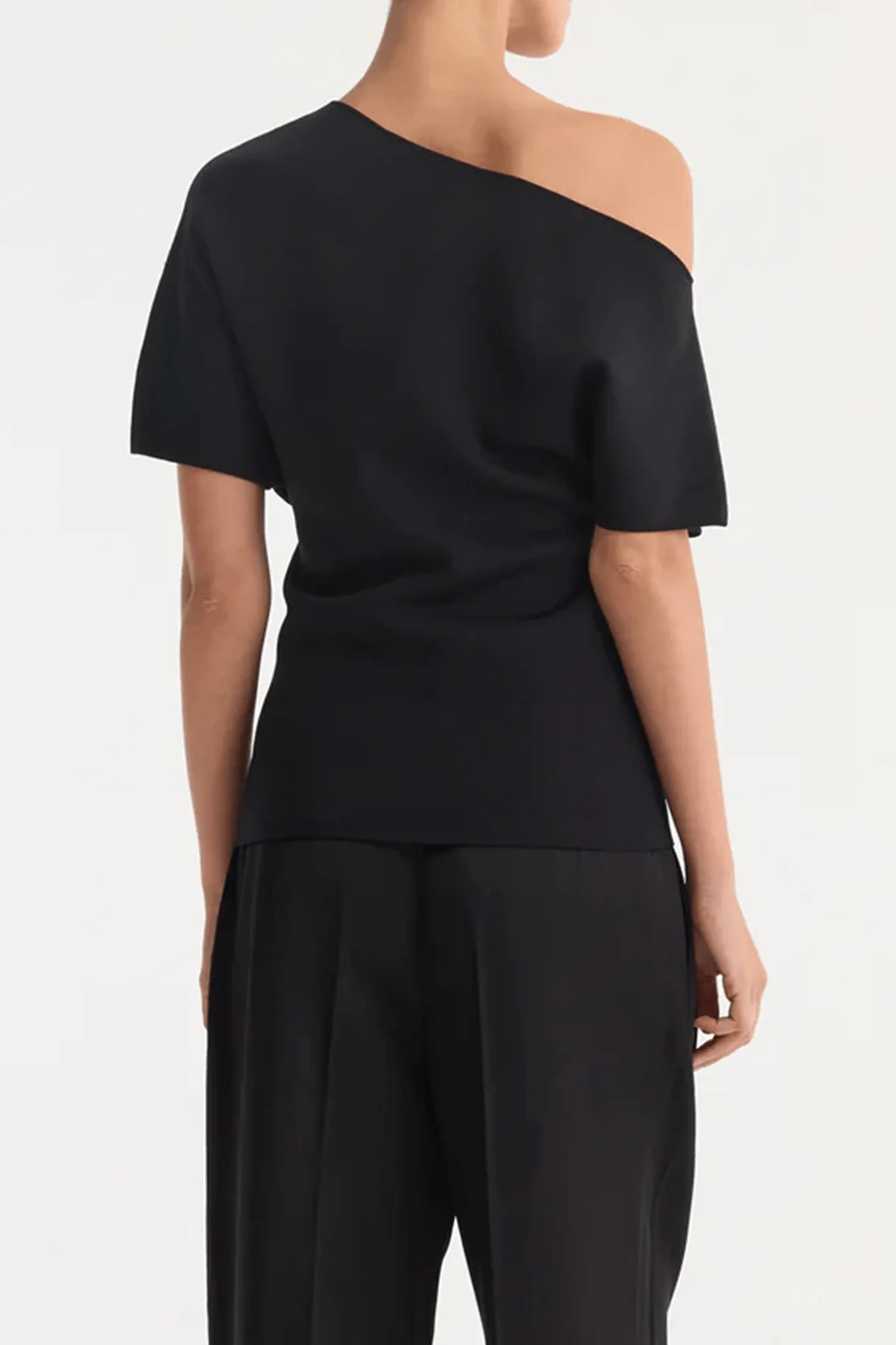 Asymmetrical Punto Milano Knitted Top in Black - Image 3