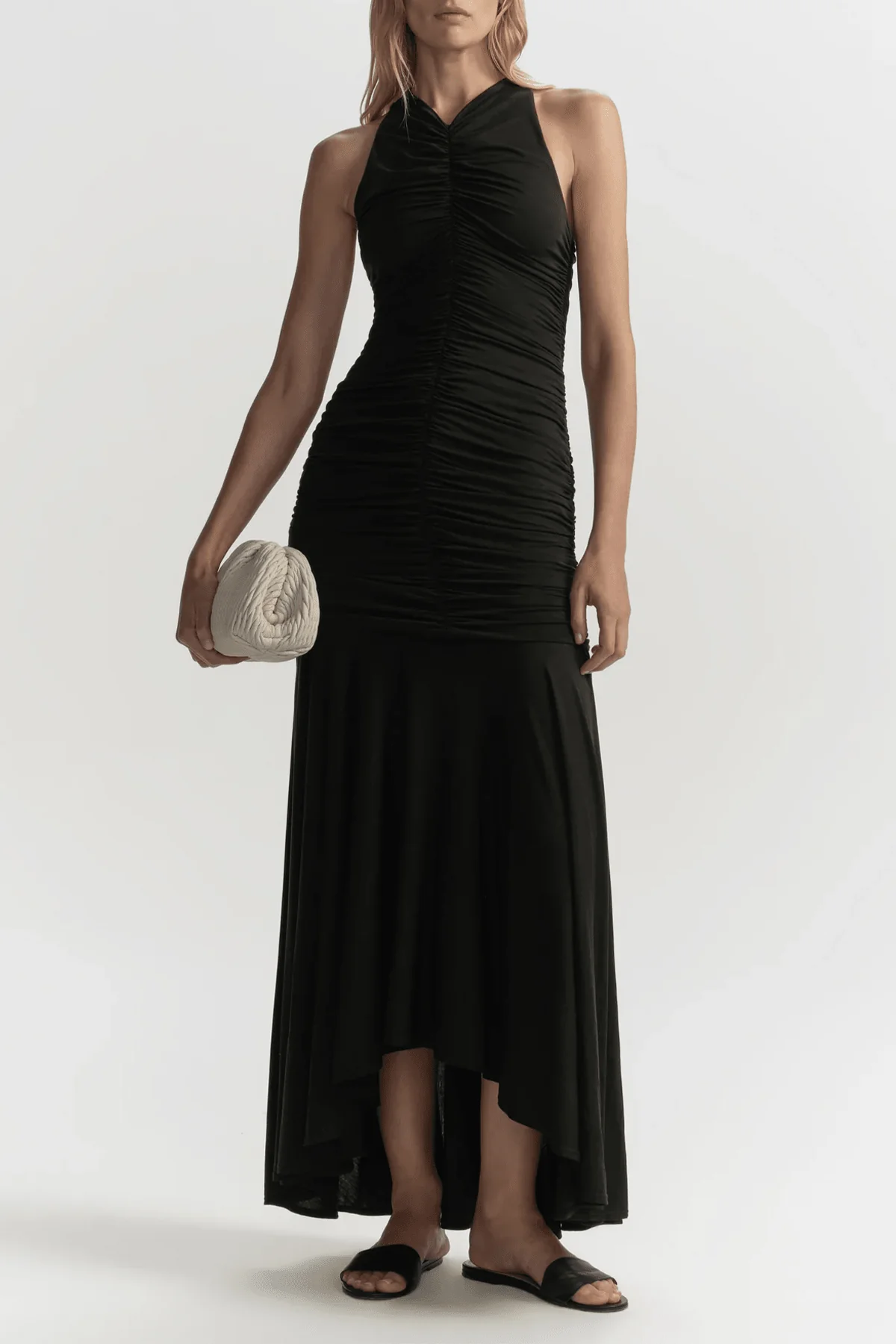 Ayla Ruched Knit Midi Dress in Black - Image 2
