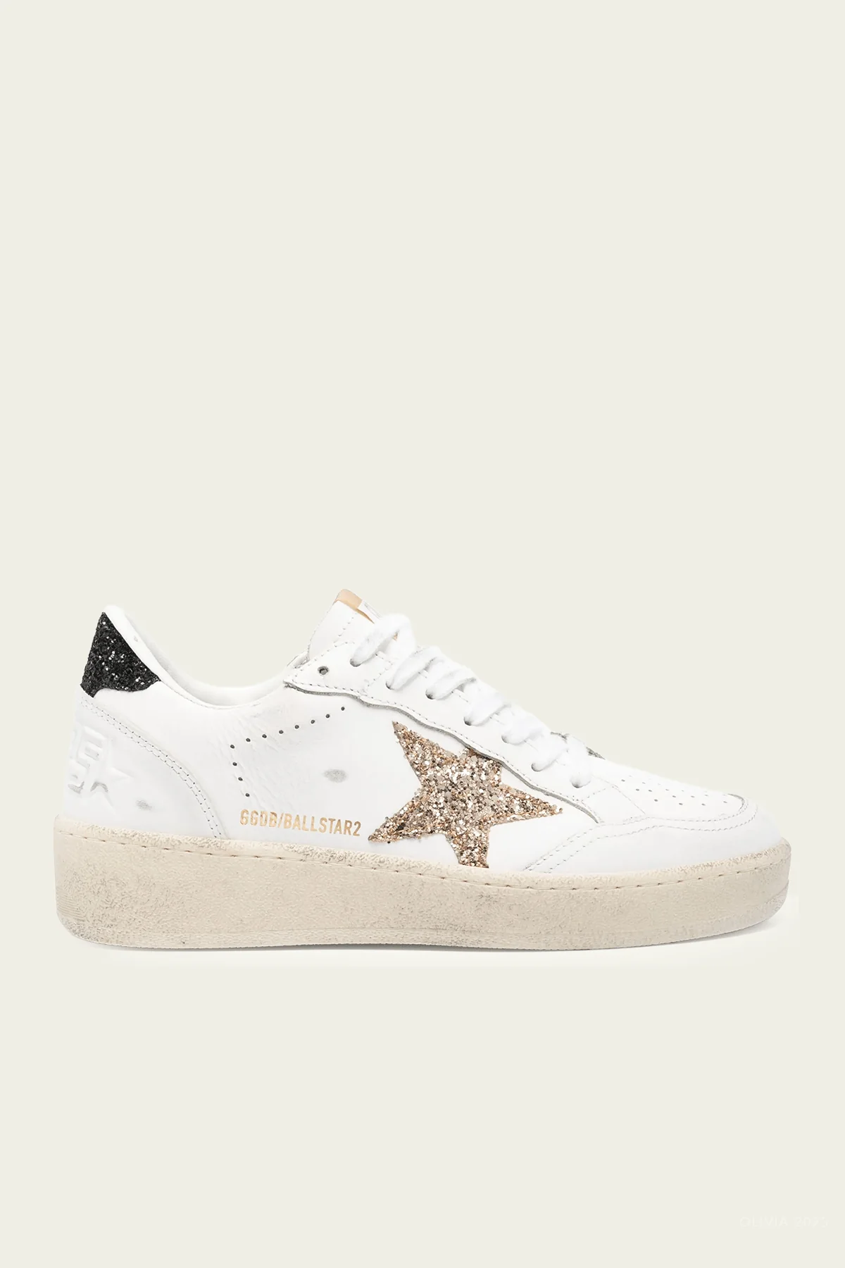 Ball-Star 2 Glitter Star Leather Sneaker in White Gold