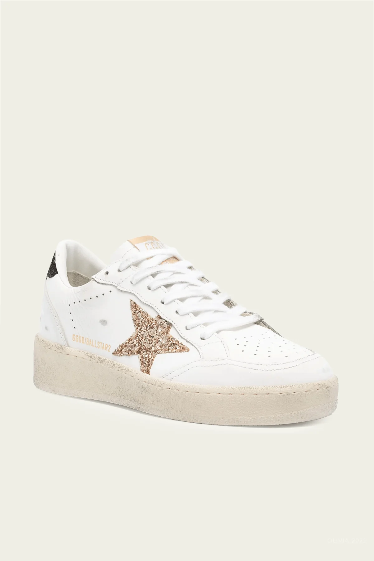 Ball-Star 2 Glitter Star Leather Sneaker in White Gold - Image 2