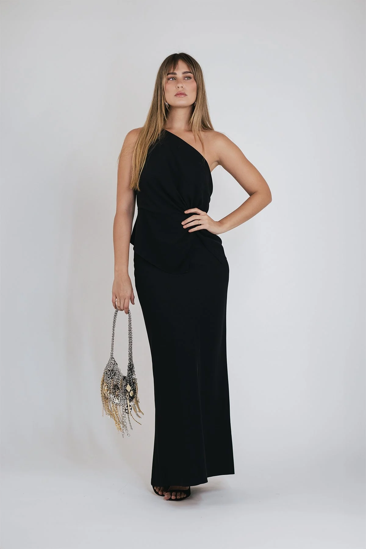 Bias Maxi Skirt in Black Crepe - Image 2