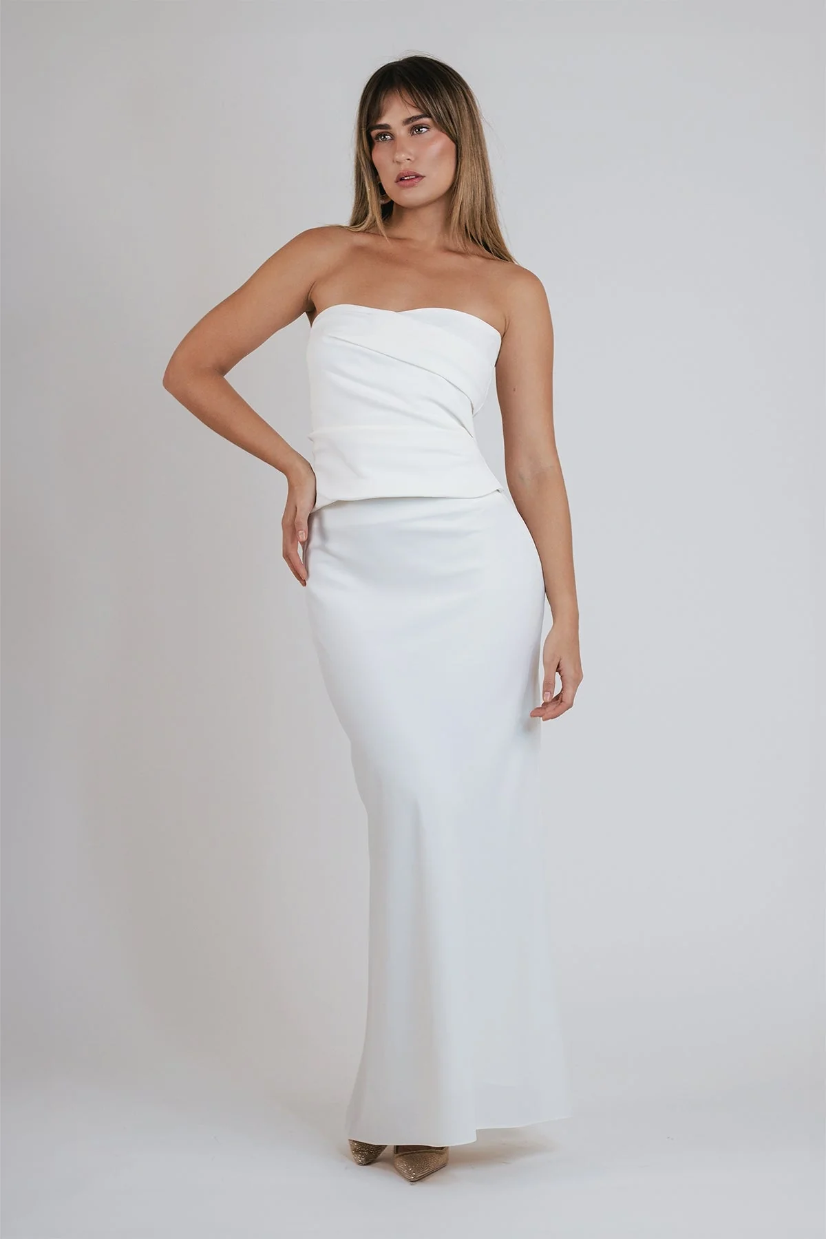 Bias Maxi Skirt in Ivory Crepe - Image 2