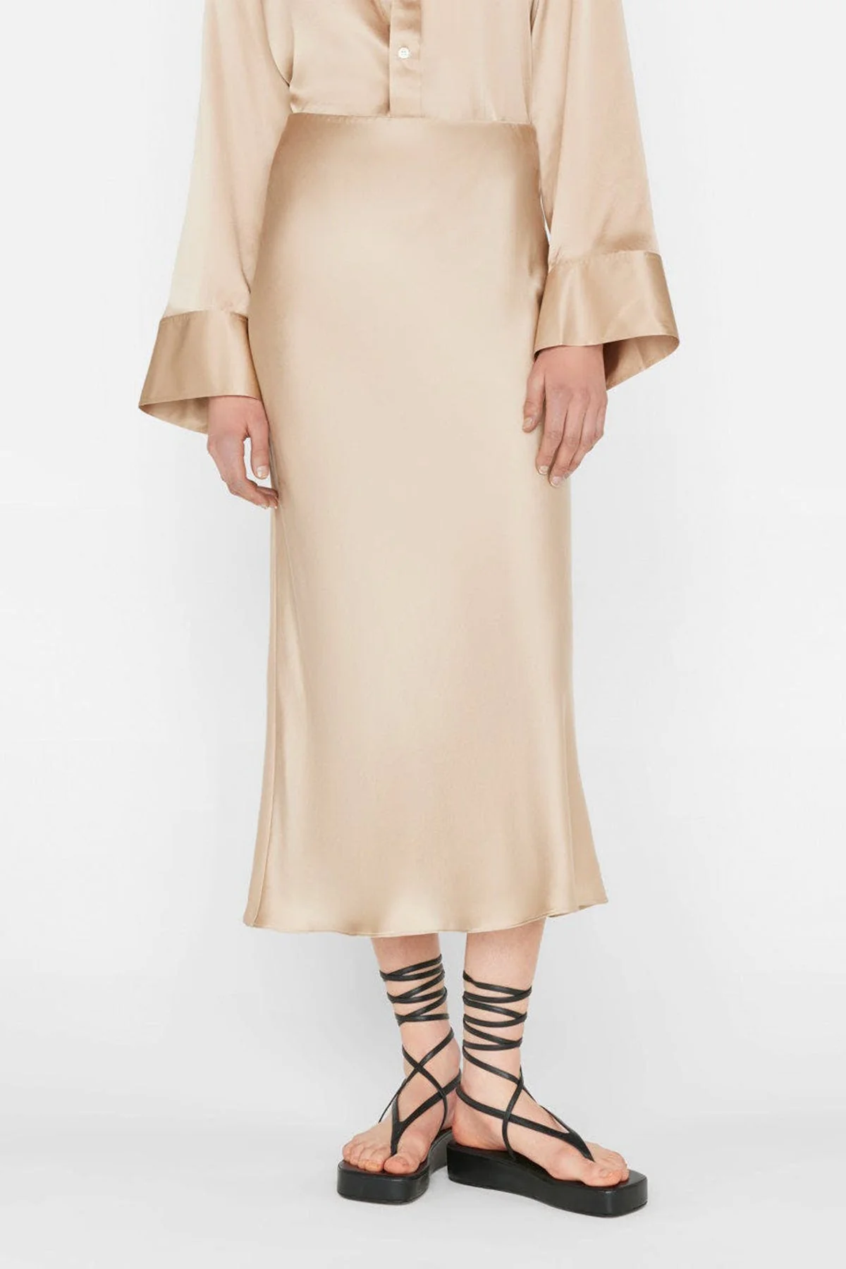 Bias Midi Skirt in Khaki Tan - Image 2