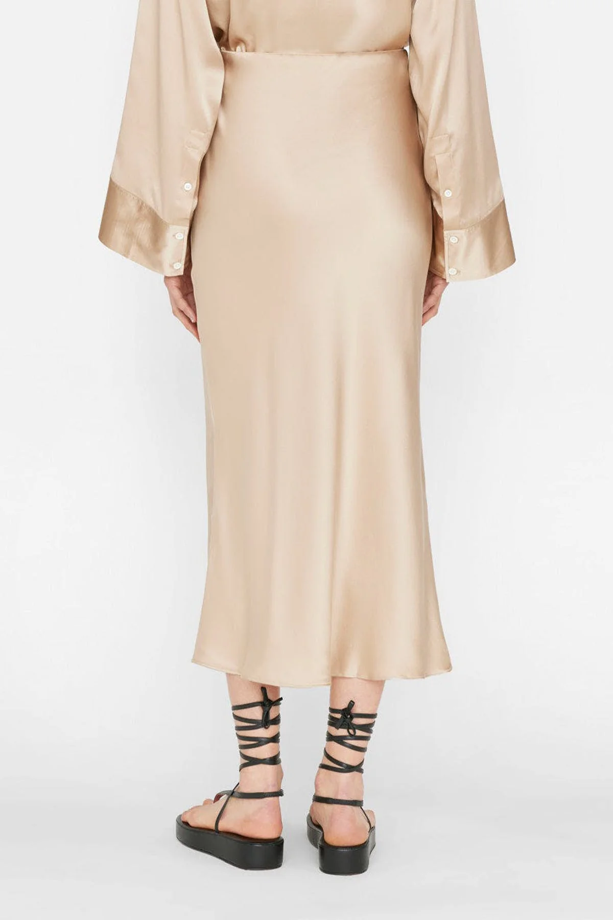 Bias Midi Skirt in Khaki Tan - Image 3
