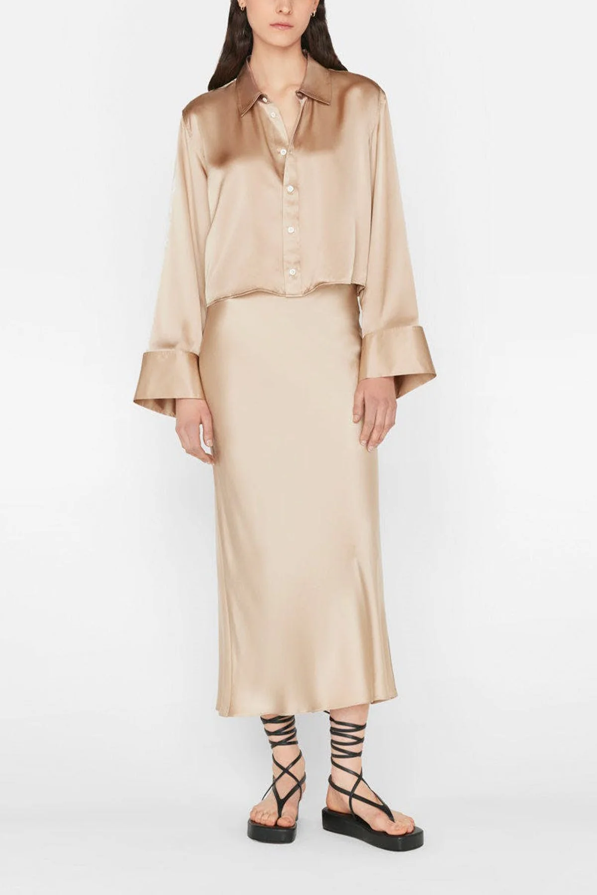 Bias Midi Skirt in Khaki Tan - Image 4