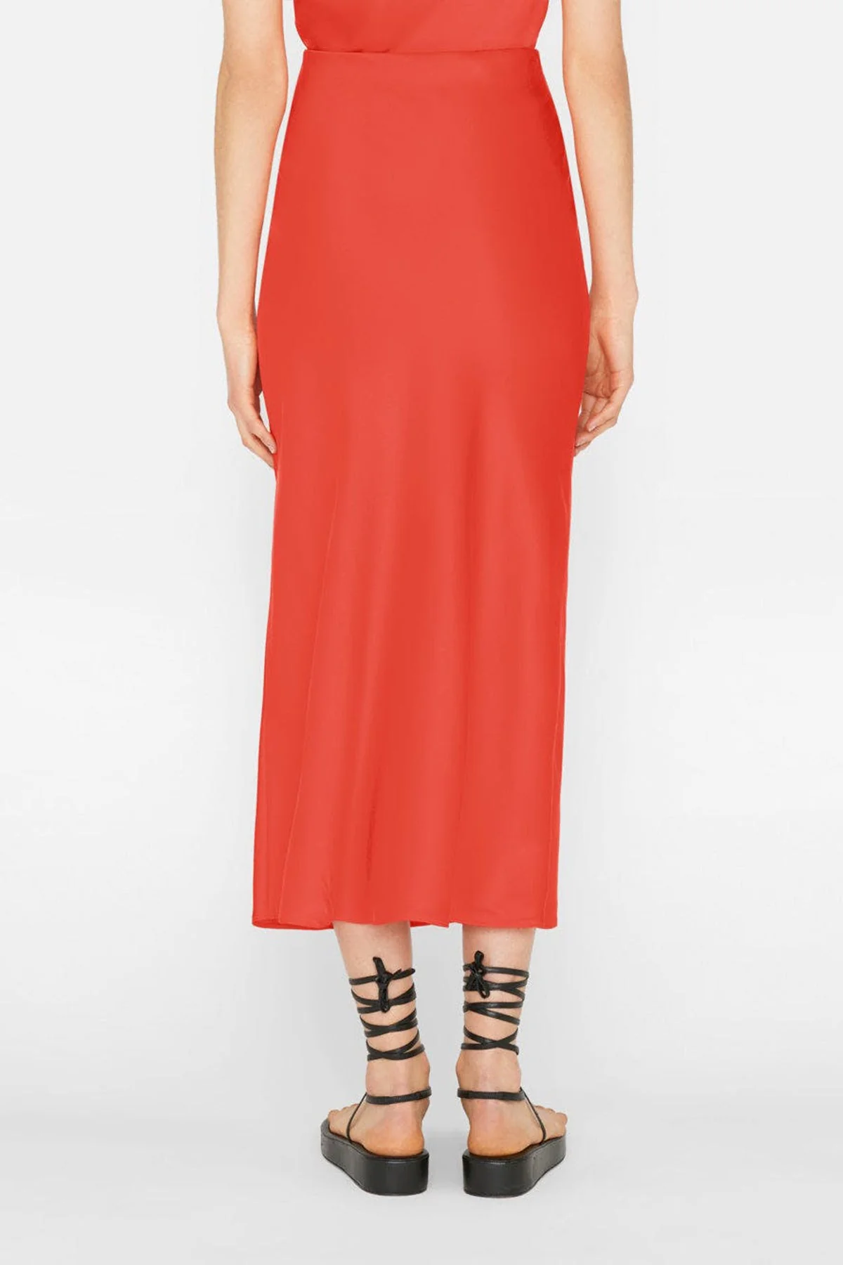 Bias Midi Skirt in Red Orange - Image 3