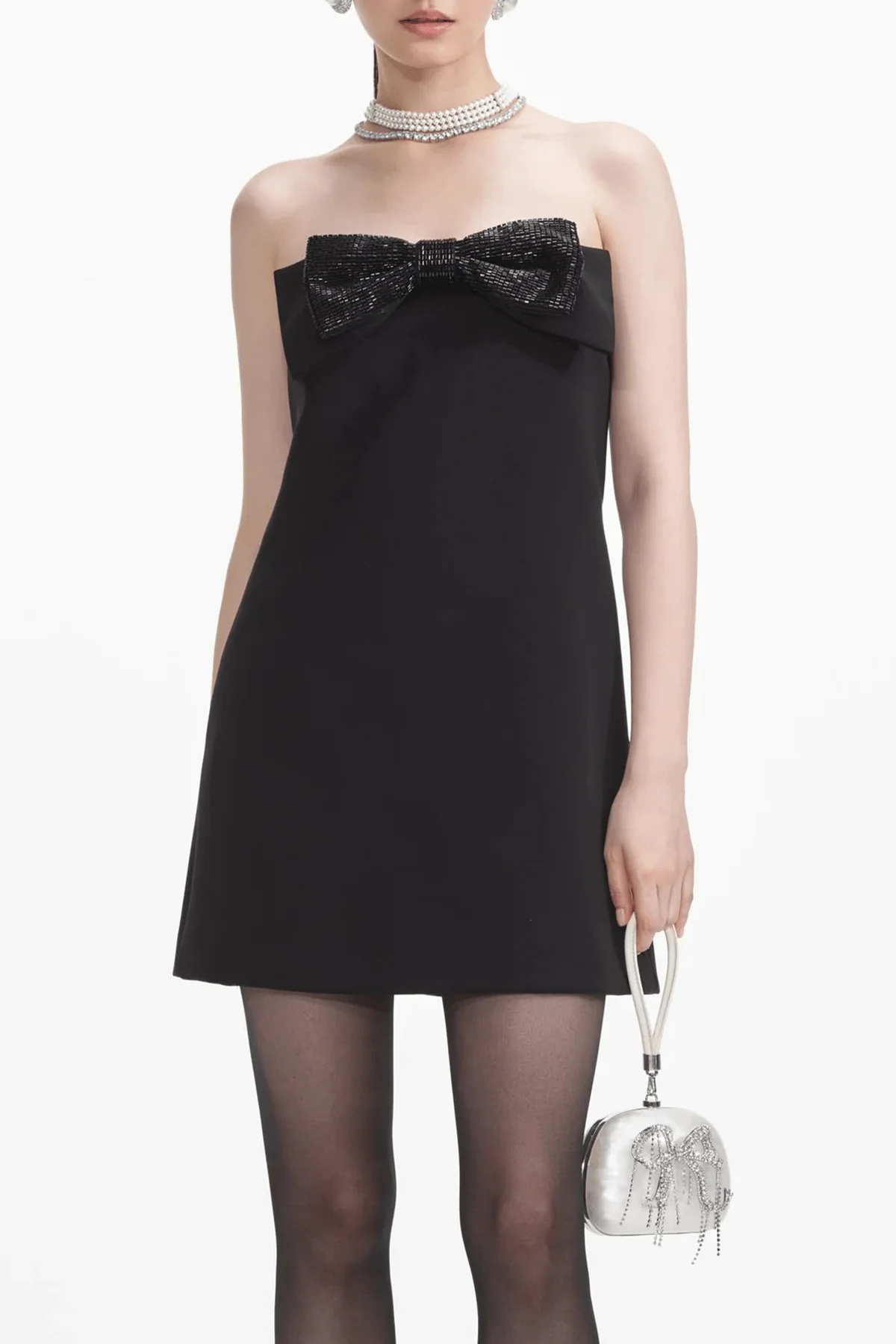 Black Crepe Bandeau Mini Dress - Image 2