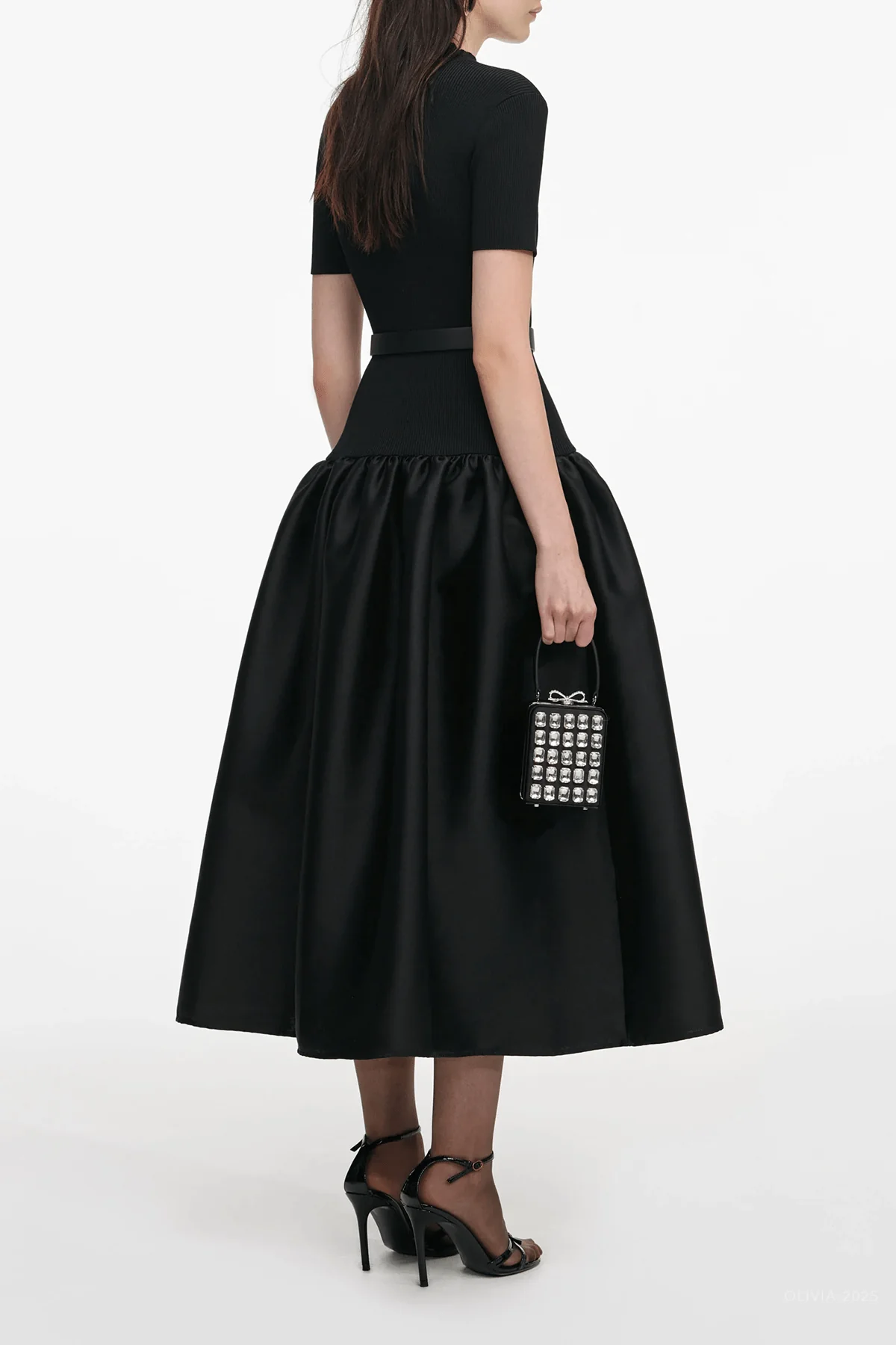 Black Knit Taffeta Midi Dress - Image 3