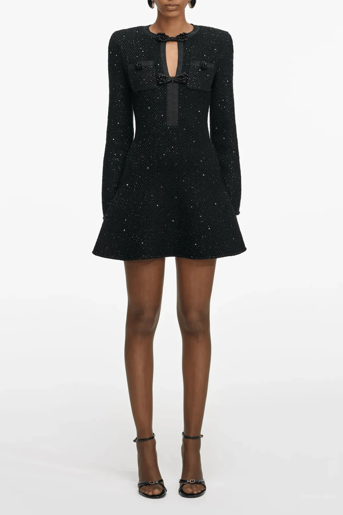 Black Sequin Knit Mini Dress - Image 2