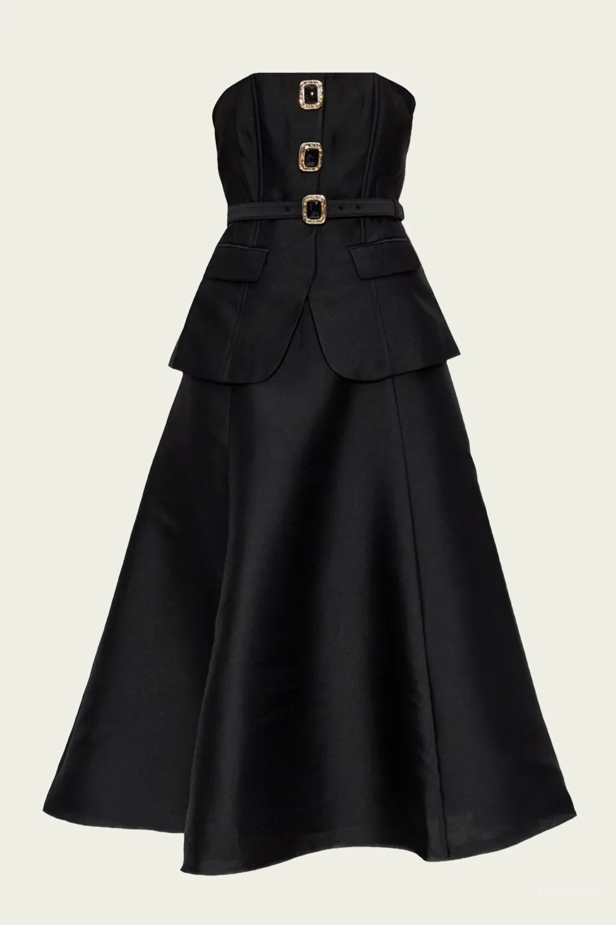 Black Taffeta Bandeau Midi Dress