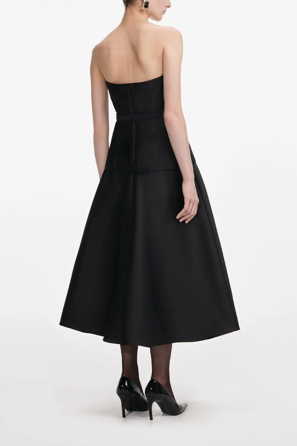 Black Taffeta Bandeau Midi Dress - Image 3