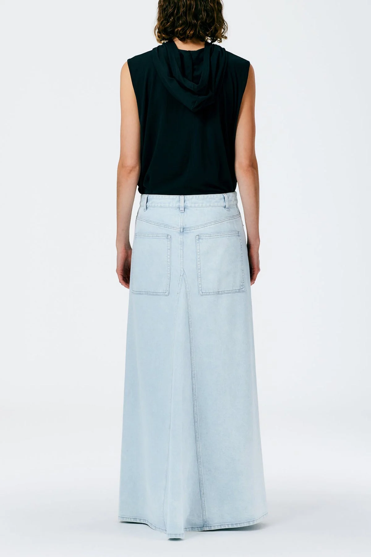 Bleached Denim Godet Maxi Skirt in Bleached Denim - Image 2