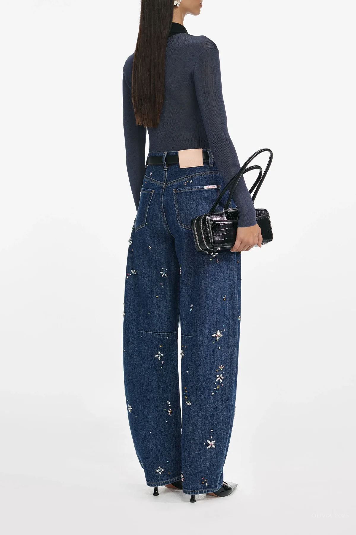 Blue Embellished Barrel Leg Jeans - Image 3