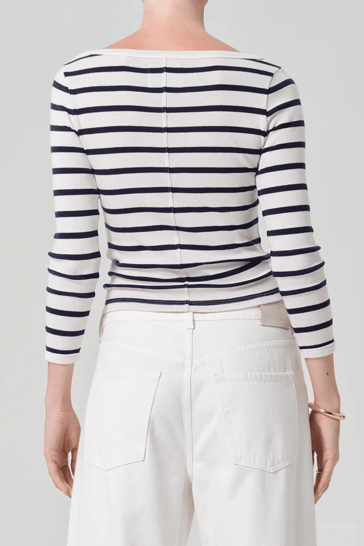 Boat Neck Slim Tee in Azure Stripe - Image 3