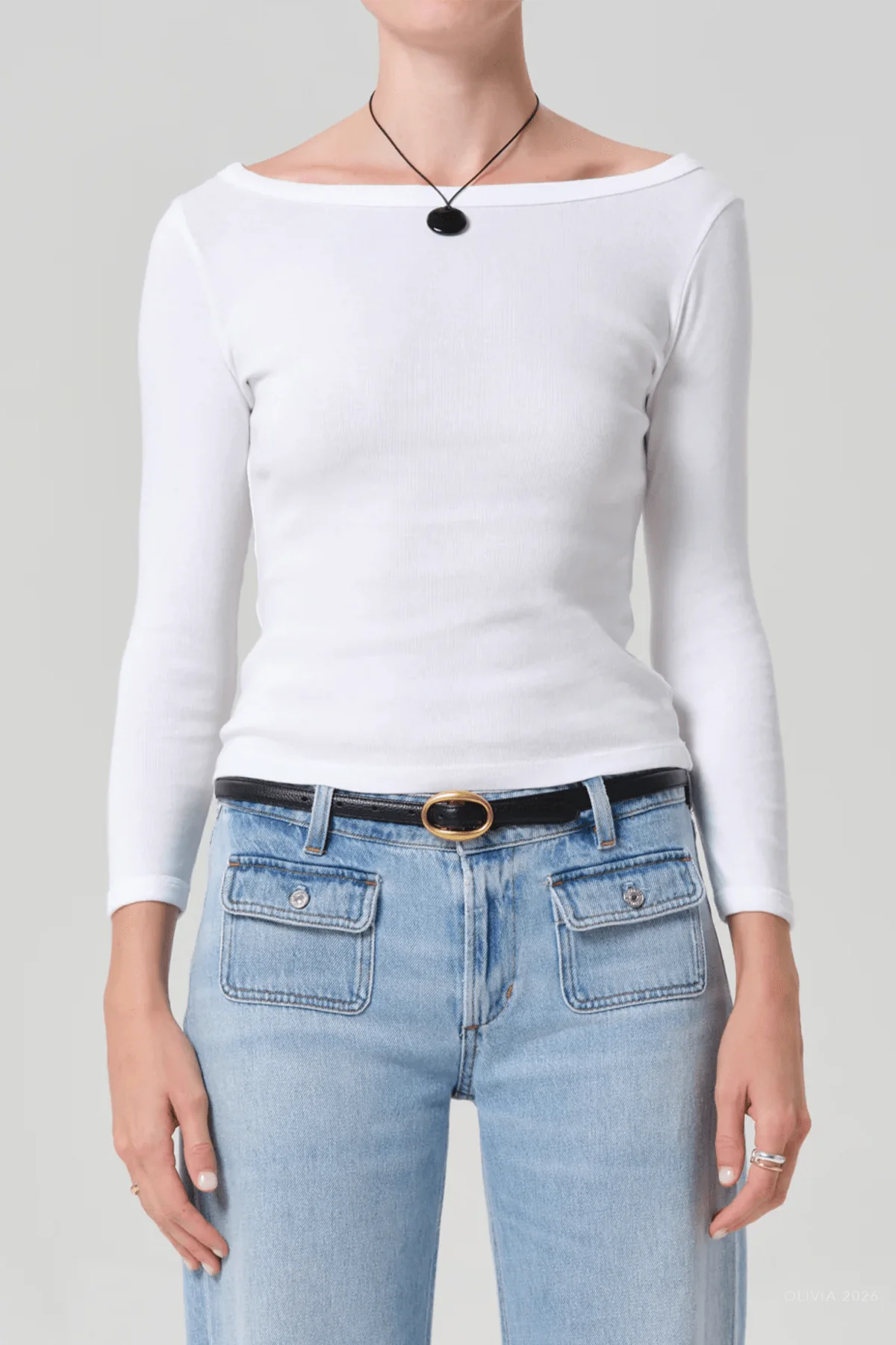 Boat Neck Slim Tee in White - Image 2