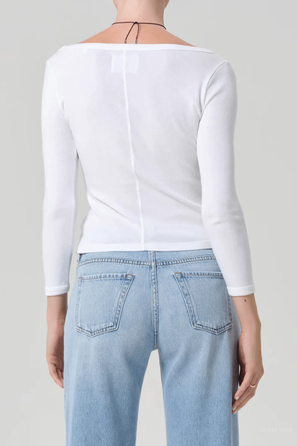Boat Neck Slim Tee in White - Image 3