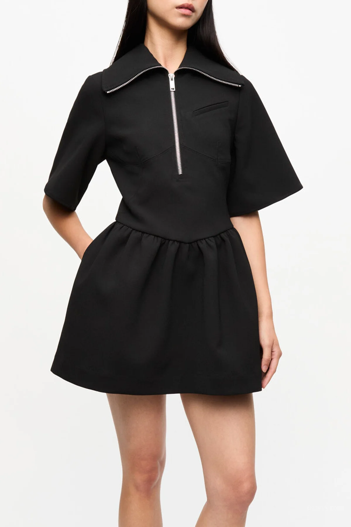 Bonded Crepe Mini Dress in Black - Image 2