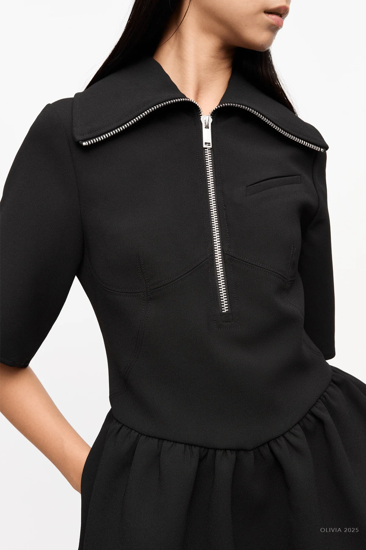 Bonded Crepe Mini Dress in Black - Image 4