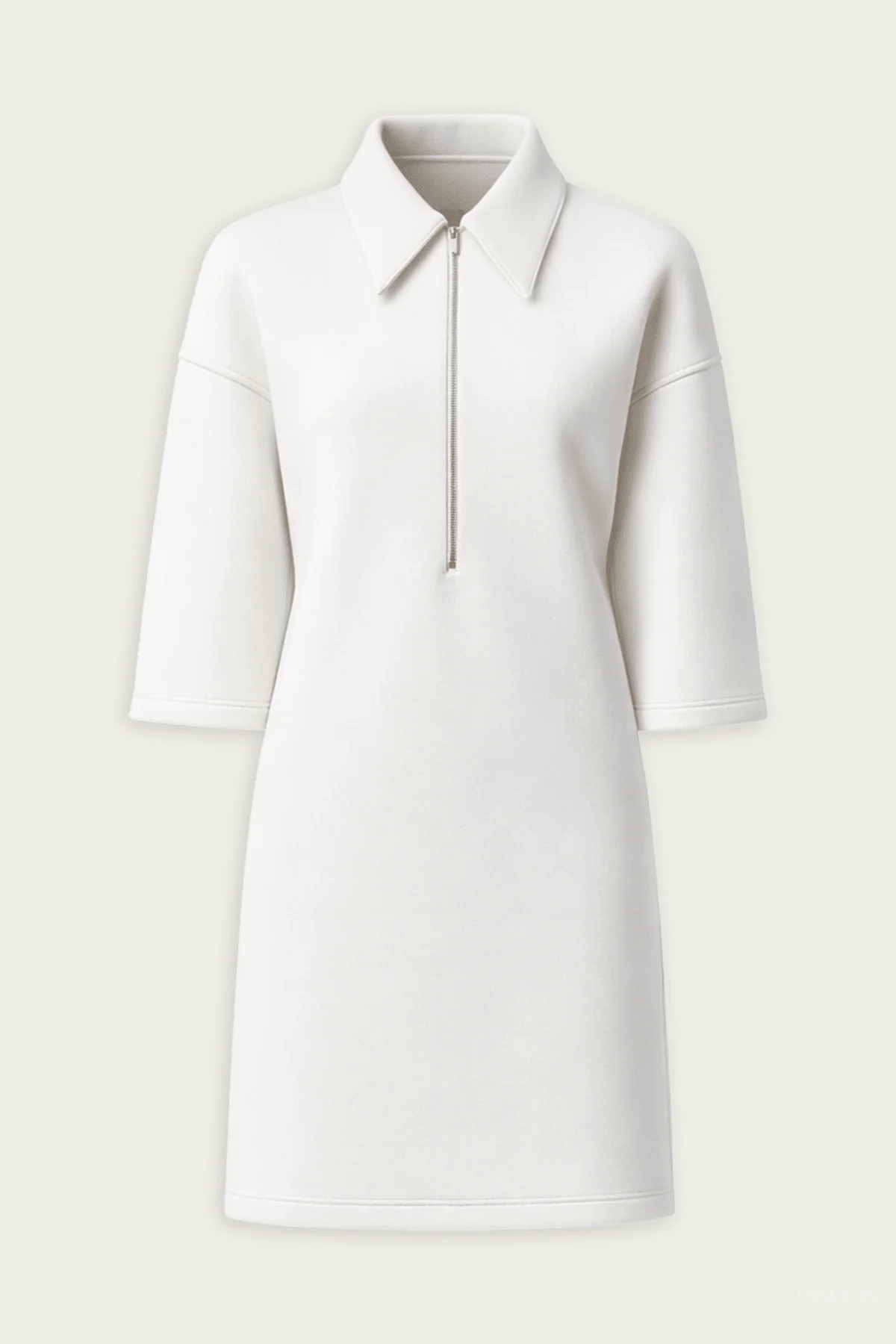 Bonded Viscose Zip Front Short Sleeve Slim Tunic in Ivory