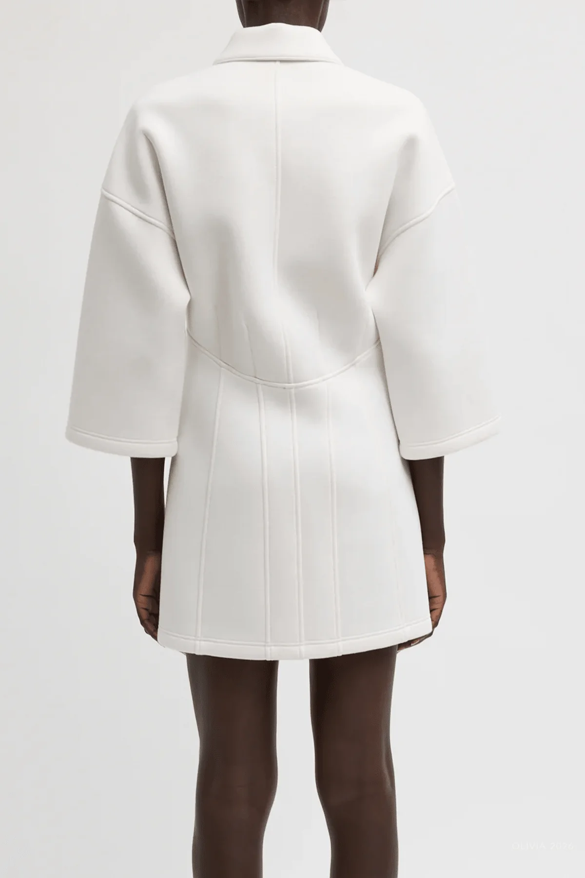 Bonded Viscose Zip Front Short Sleeve Slim Tunic in Ivory - Image 3