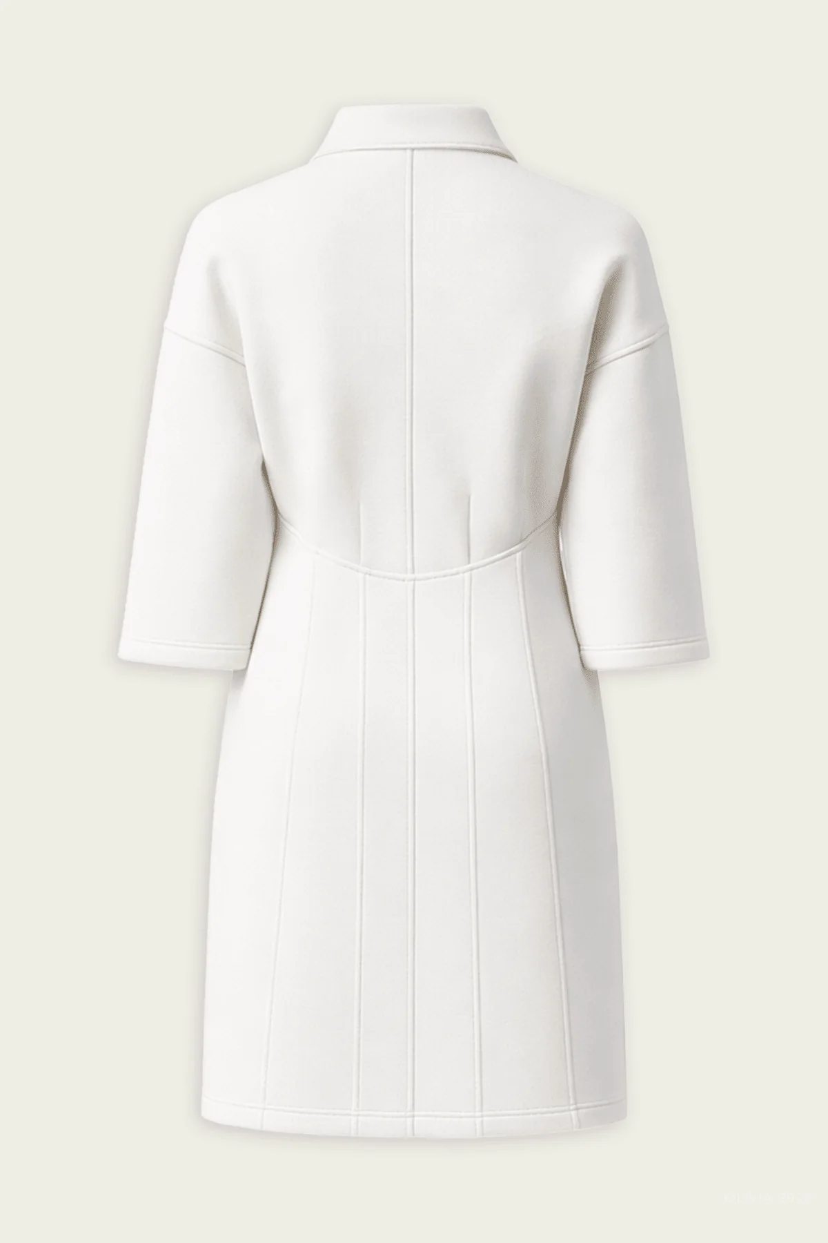 Bonded Viscose Zip Front Short Sleeve Slim Tunic in Ivory - Image 6