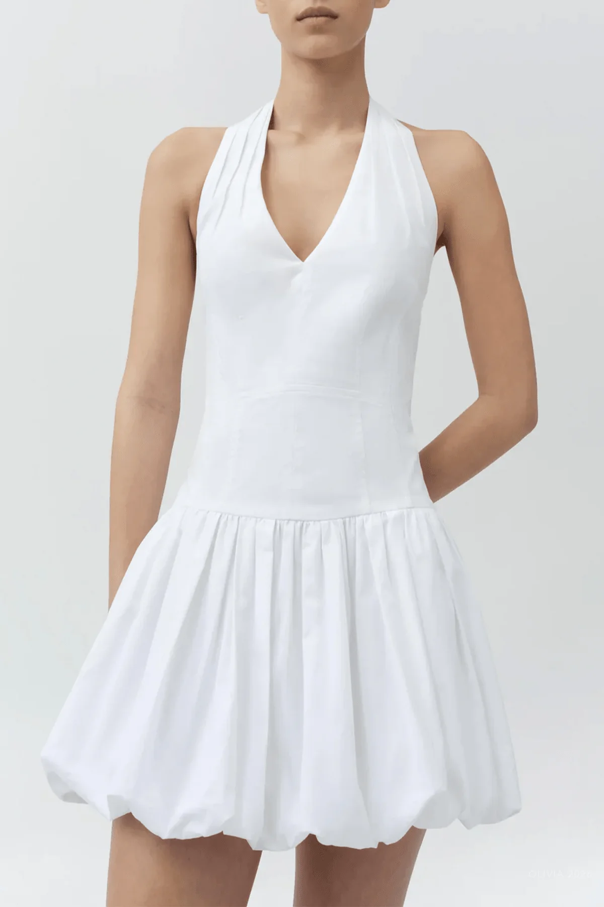 Brooke Cotton Halter Mini Dress in White - Image 2