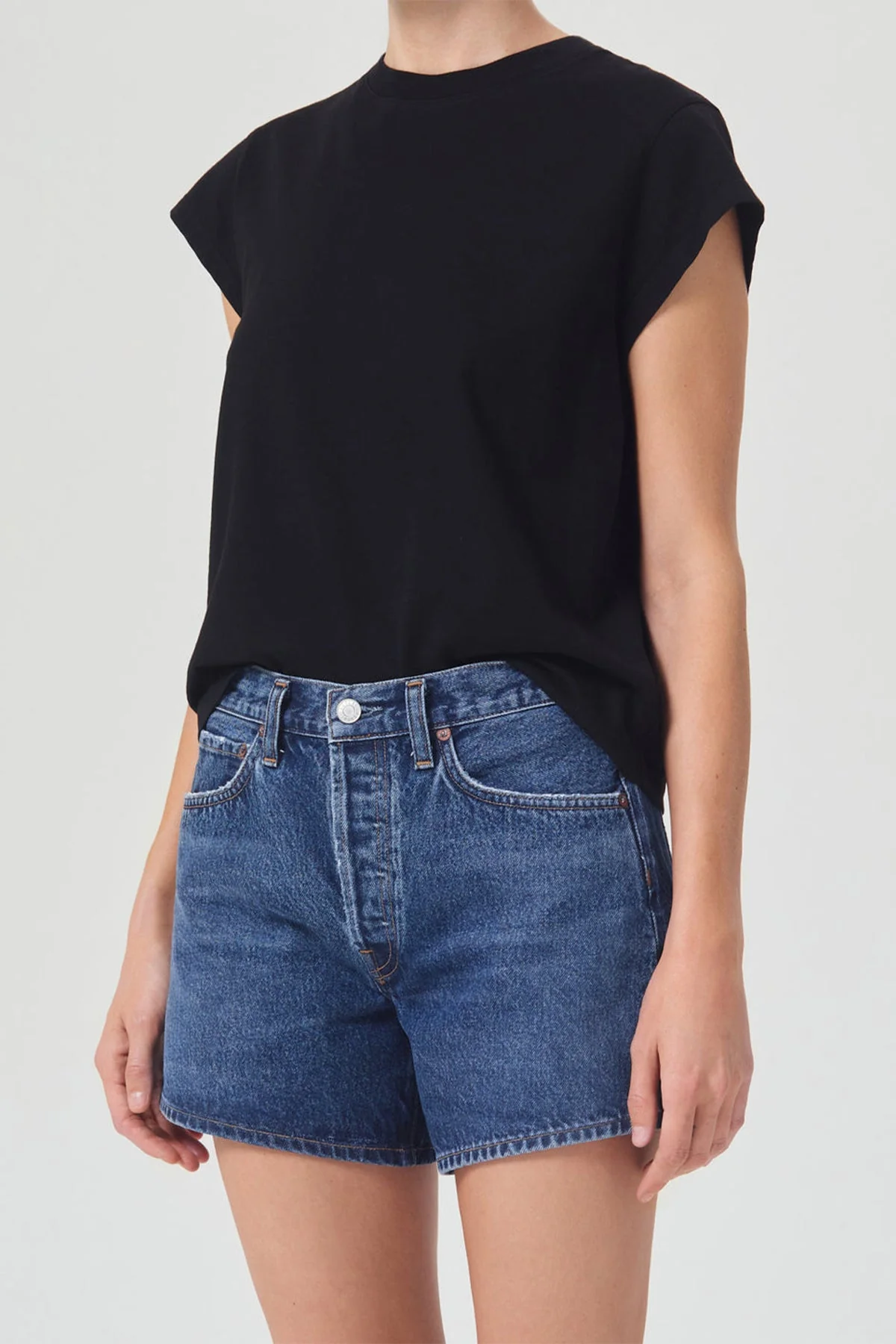 Bryce Cap-Sleeve Tee in Black - Image 3