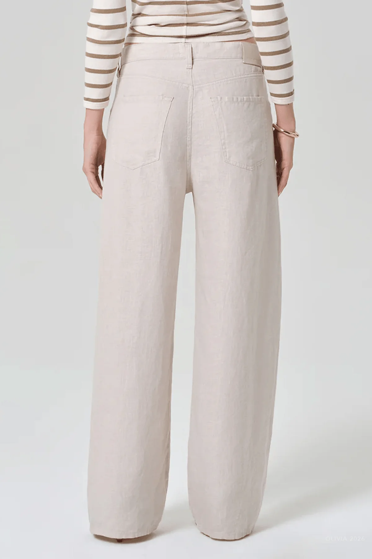 Brynn Drawstring Linen Trouser in Pale Stone - Image 3
