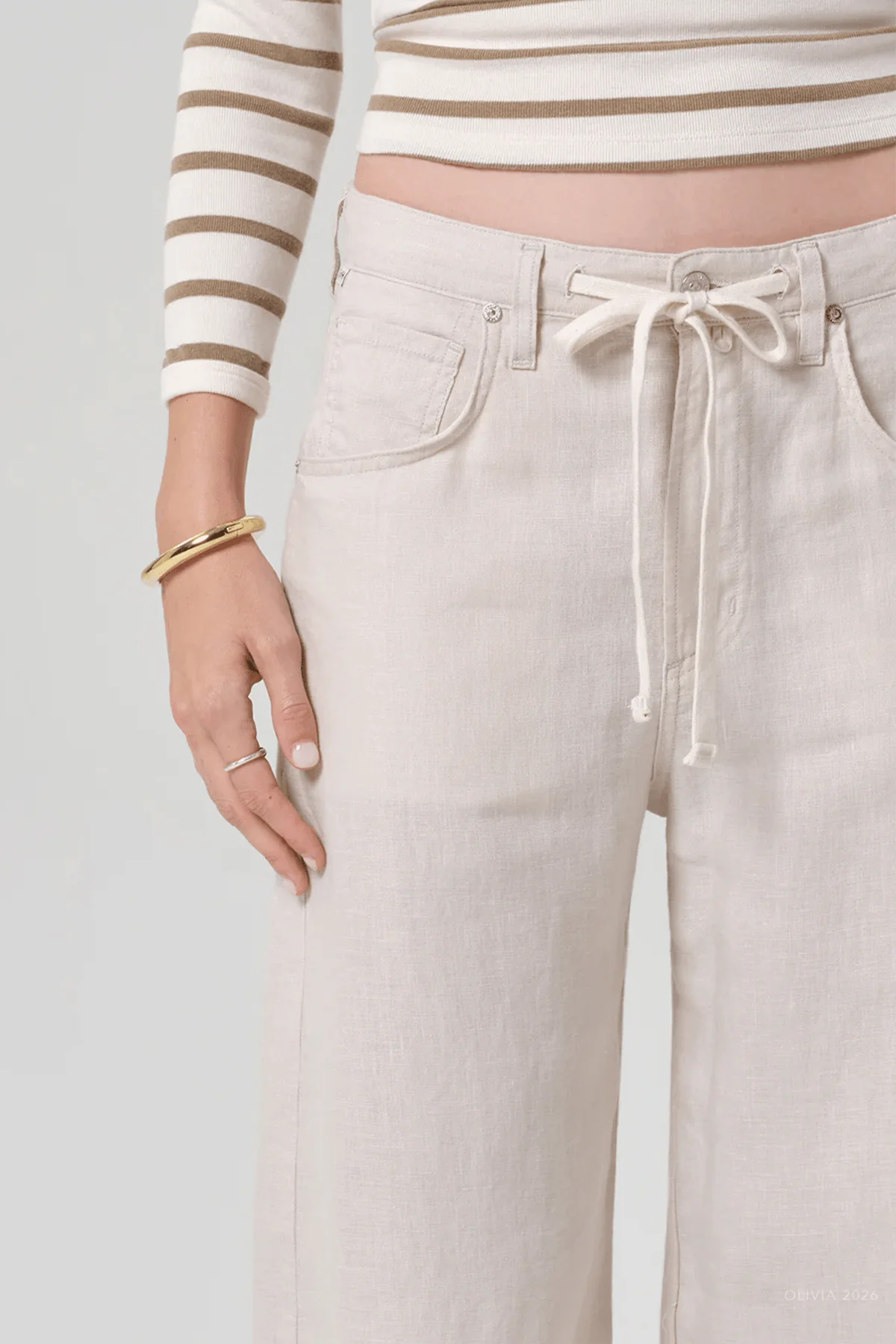 Brynn Drawstring Linen Trouser in Pale Stone - Image 4