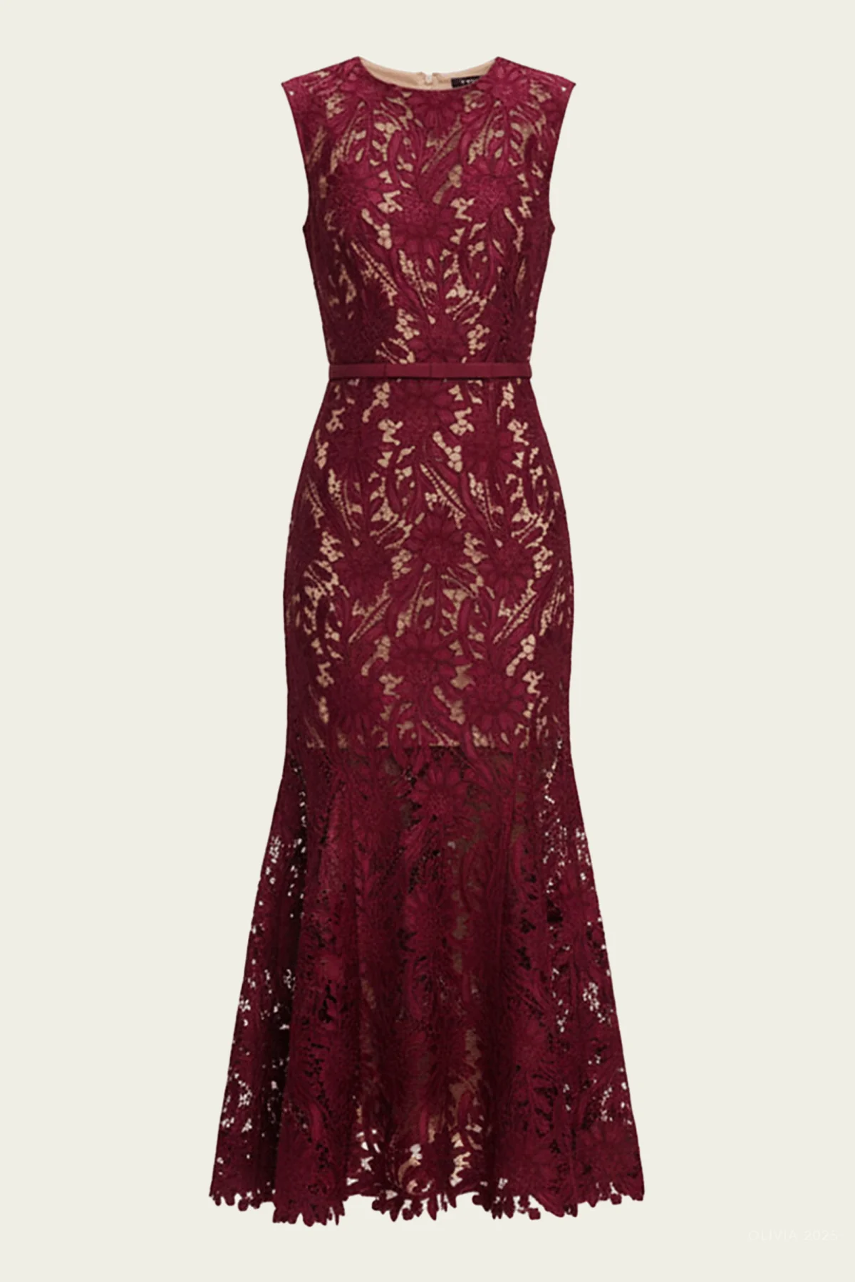 Burgundy Guipure Lace Midi Dress