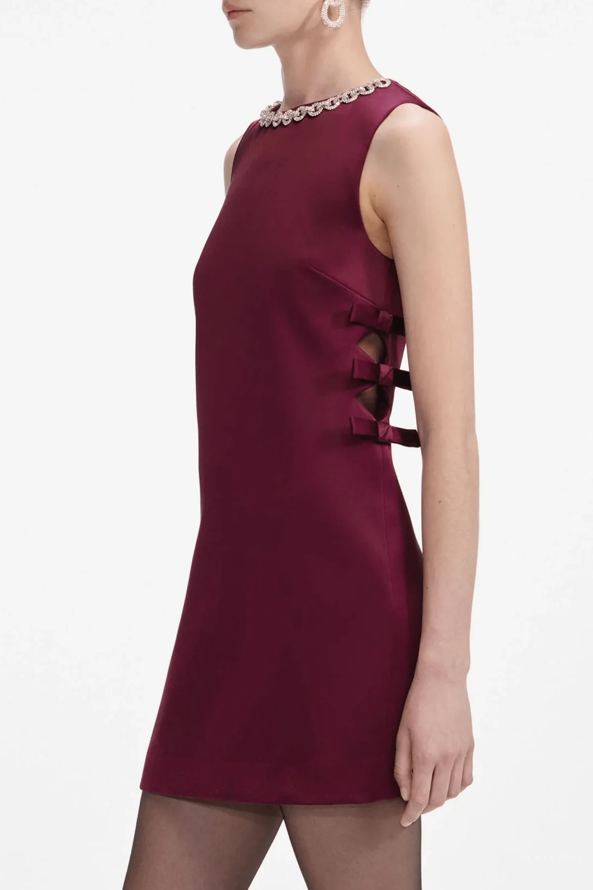 Burgundy Satin Cut Out Mini Dress - Image 4