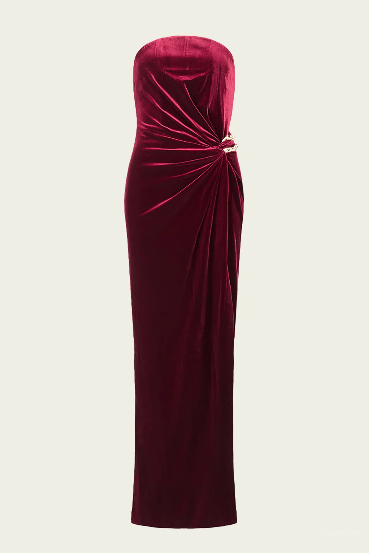 Burgundy Velvet Bandeau Maxi Dress
