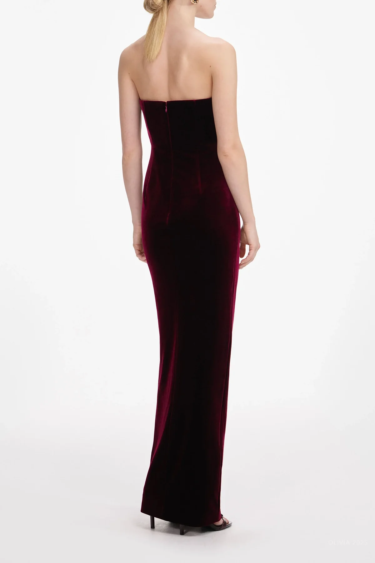Burgundy Velvet Bandeau Maxi Dress - Image 3