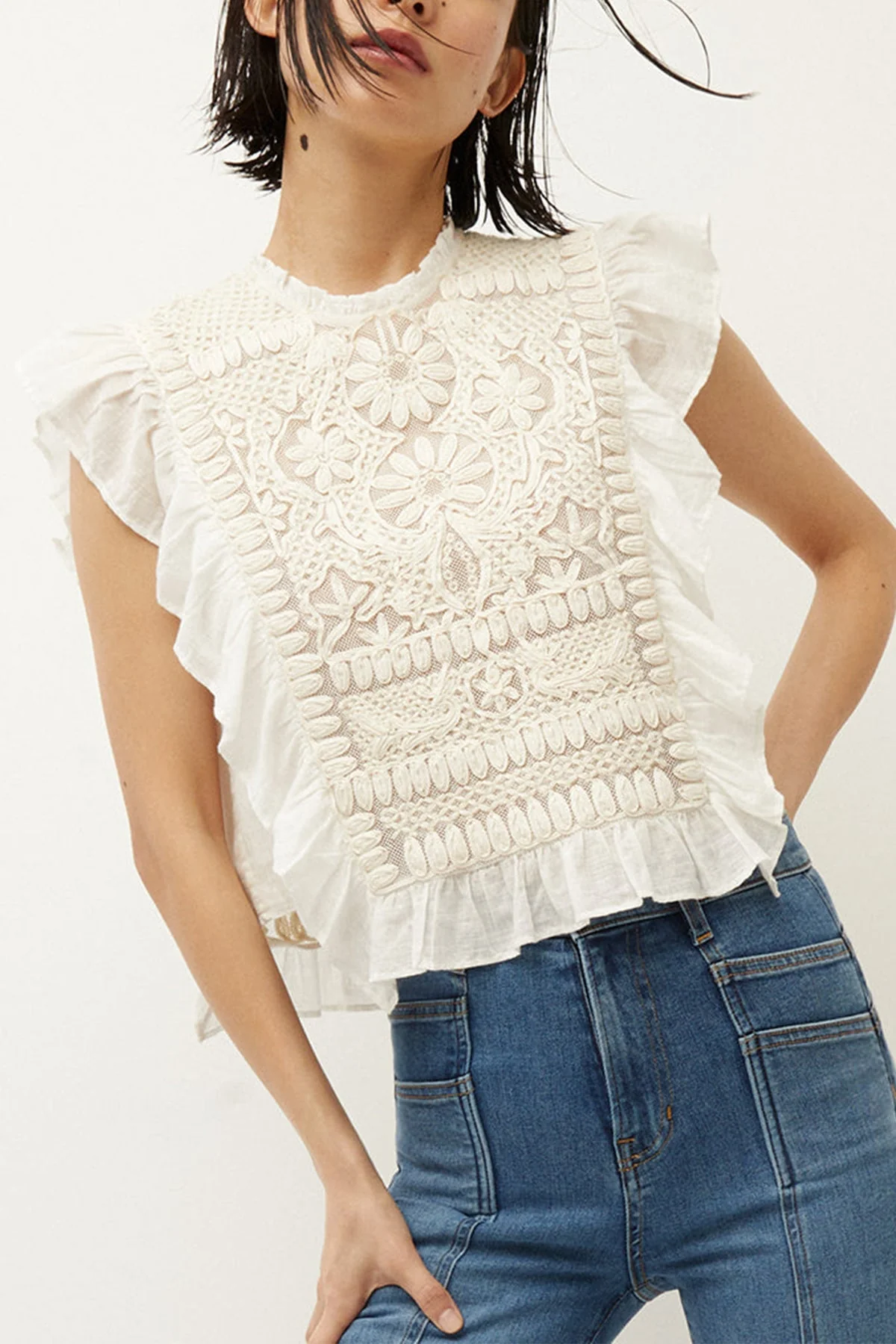 Capriana Embroidered Top in Off White - Image 2