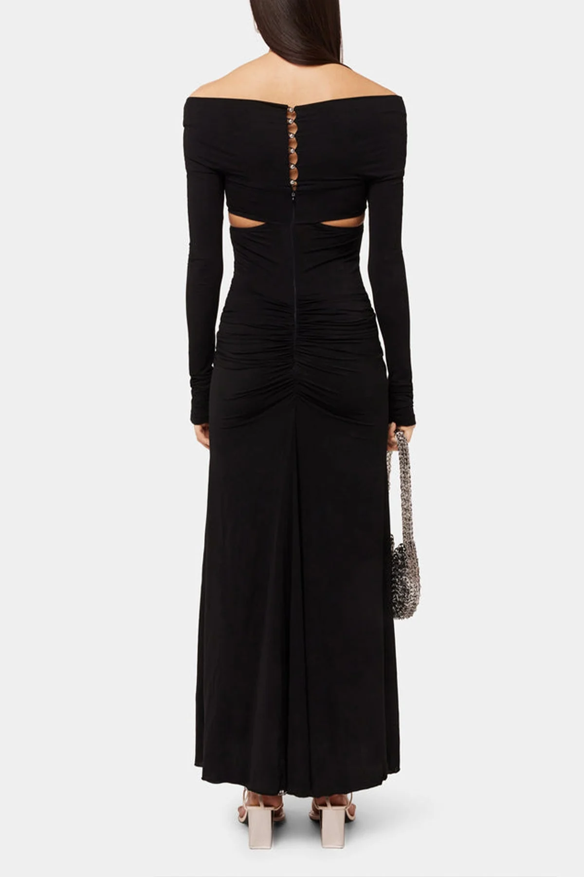 Chain-Detail Draped Long Dress in Black - Image 4