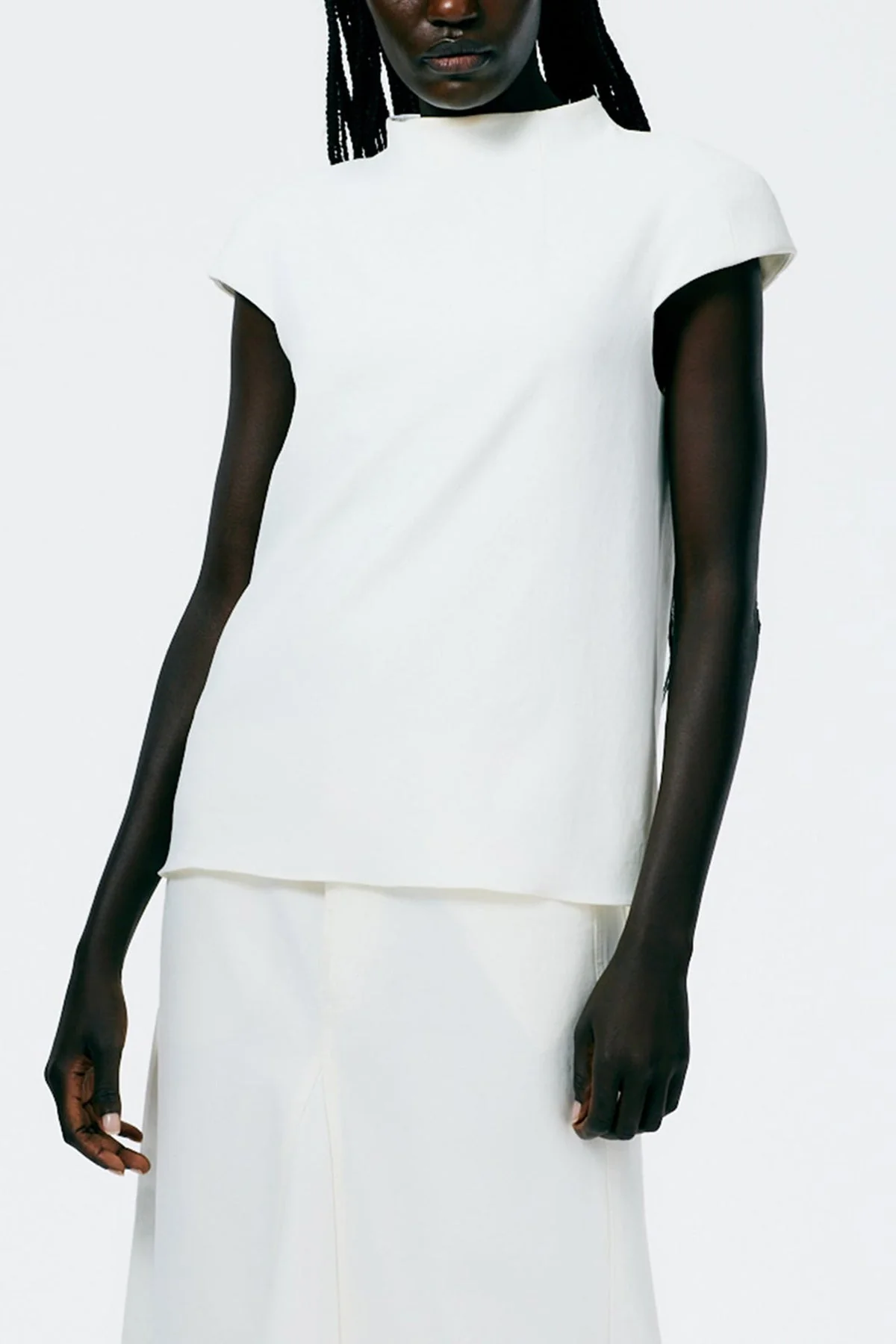 Chalky Drape Funnel Neck Top in White