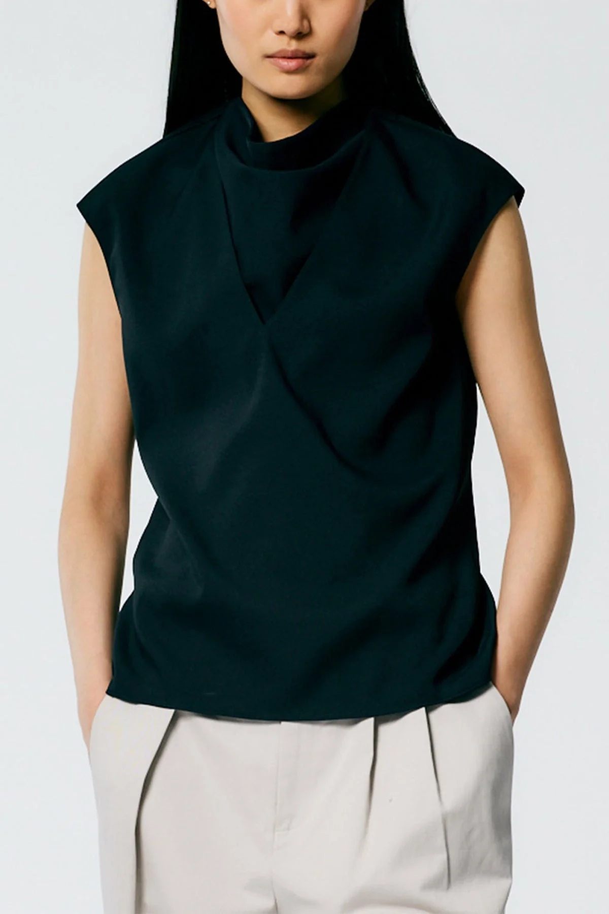 Chalky Drape Handkerchief Top in Black