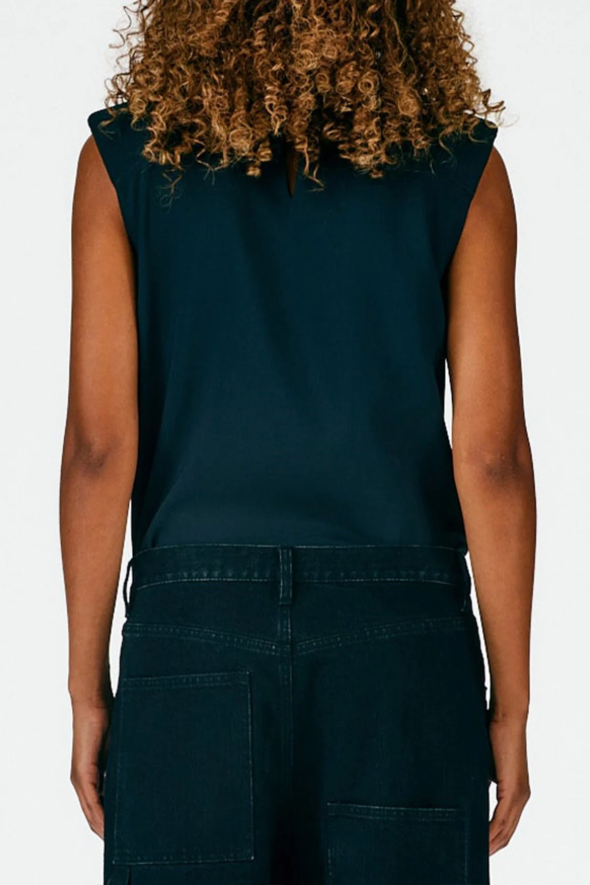 Chalky Drape Padded Shoulder Sleeveless Top in Black - Image 3